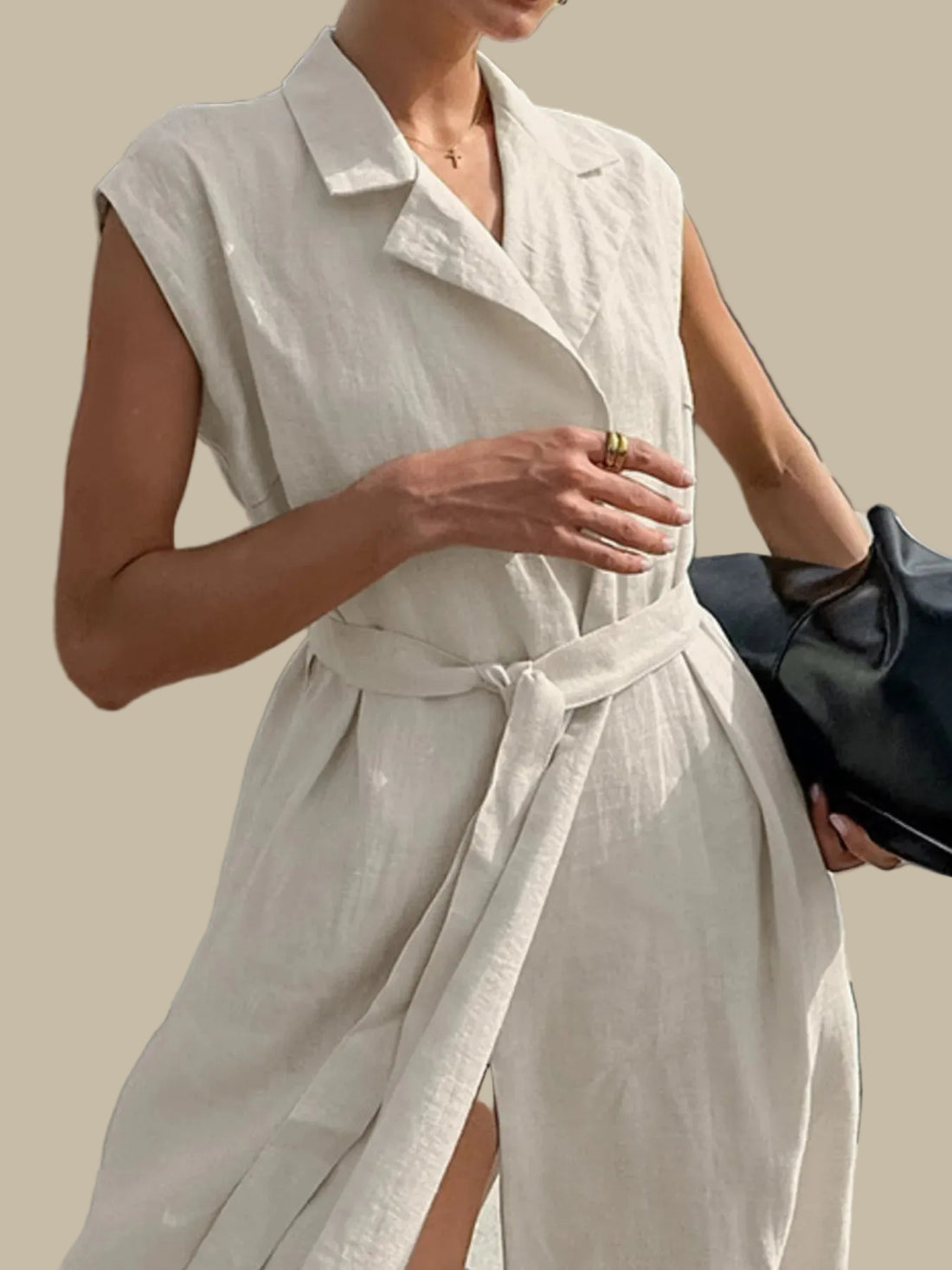 women_fashion - littlescollectionDressBelted Cap Sleeve Linen - Cotton Maxi DressChic Charm