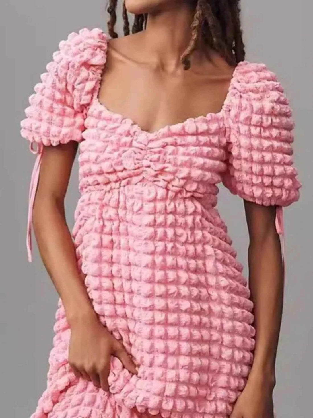 women_fashion - littlescollectionDressSweetheart Neck Puff Sleeve Vintage Textured DressShipping delay Feb 1 - Mar 1