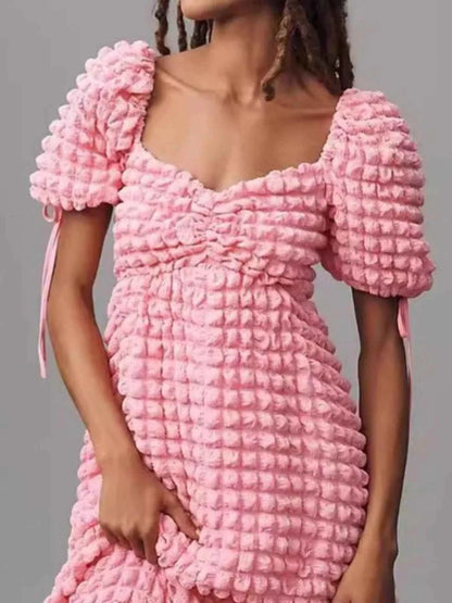 women_fashion - littlescollectionDressSweetheart Neck Puff Sleeve Vintage Textured DressShipping delay Feb 1 - Mar 1