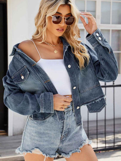 Cropped Denim Jacket with Pockets