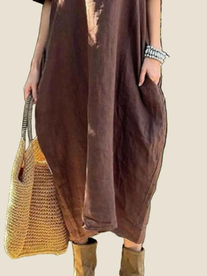 Boho Midi Dress Oversized Round Neck Casual Dress