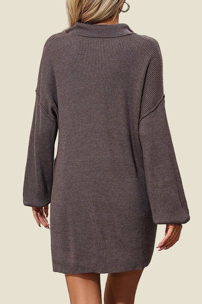 Collared Sweater Dress with Pockets
