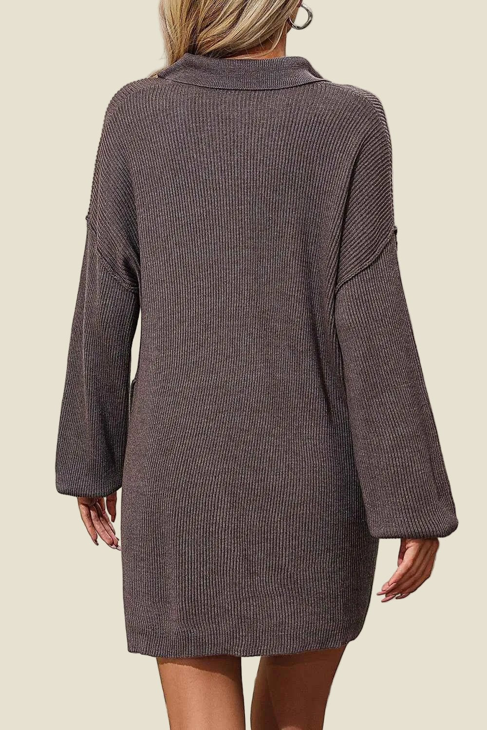 Brown textured dress worn by a person on a beige background