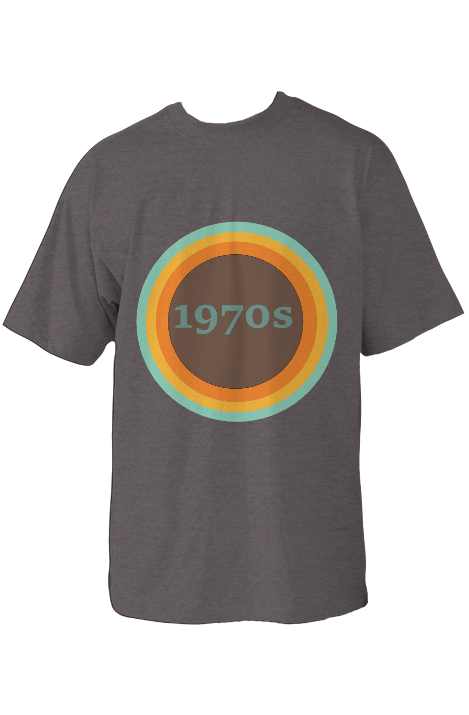 Gray t-shirt with a colorful circle design featuring &