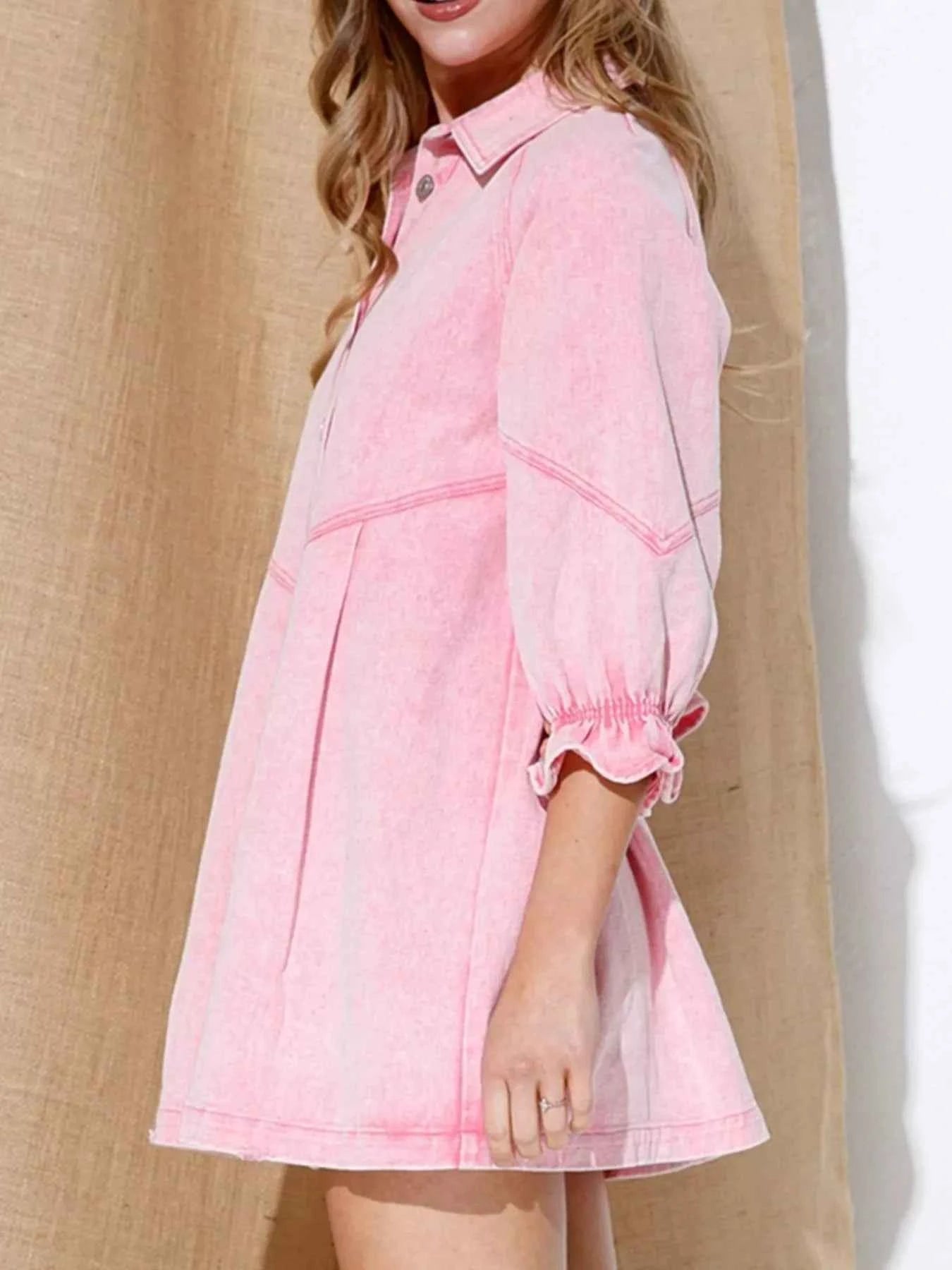 women_fashion - littlescollectionRuffled Cuff Button - Down Denim Dress