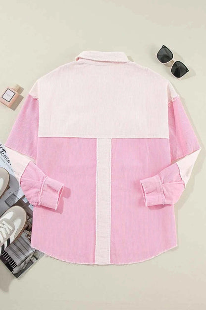 women_fashion - littlescollectionShacketTwo - Tone Colour Block Corduroy Cotton Shacket Womencolour block shacket