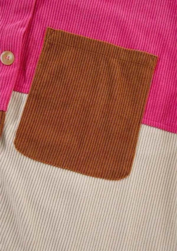 women_fashion - littlescollectionShacketColor Block Boho Curved Hem Corduroy Shacket with Pocketjacketswomen fashion