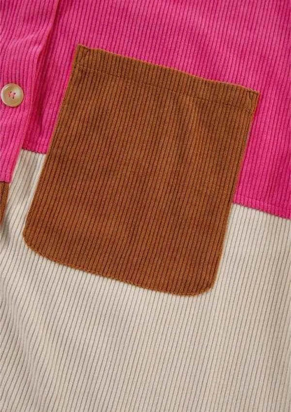 women_fashion - littlescollectionShacketColor Block Boho Curved Hem Corduroy Shacket with Pocketjacketswomen fashion