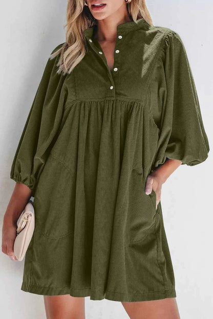 women_fashion - littlescollectionDressCorduroy Stand Collar Babydoll Cotton DressDress