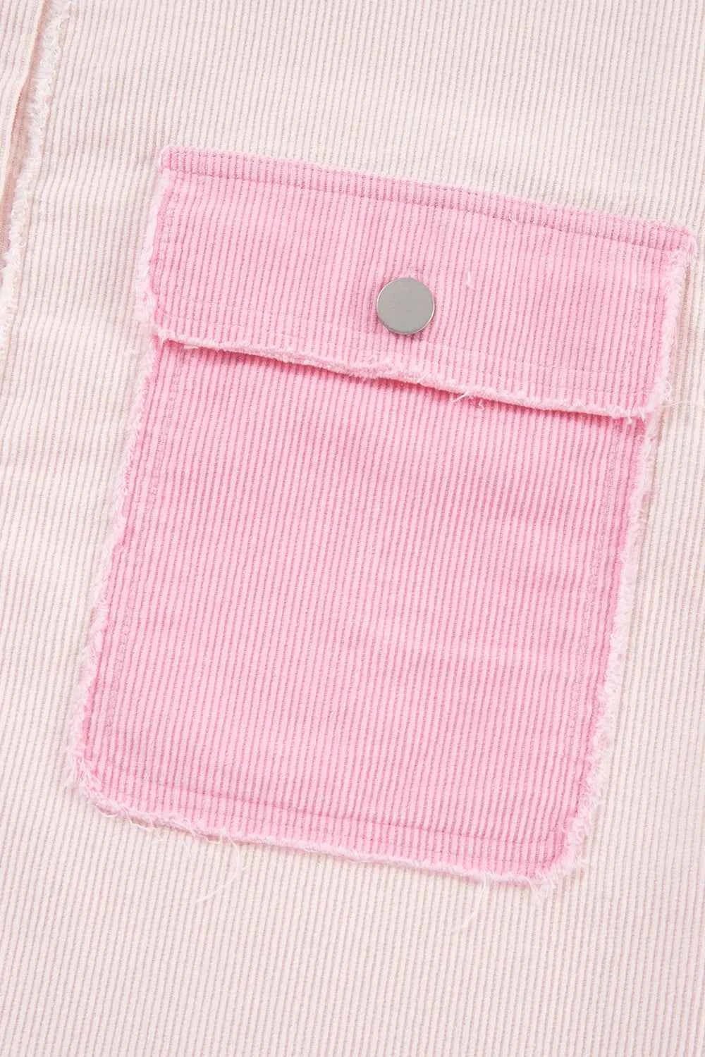 women_fashion - littlescollectionShacketTwo - tone Color Block Exposed Seam Corduroy Cotton Shacket
