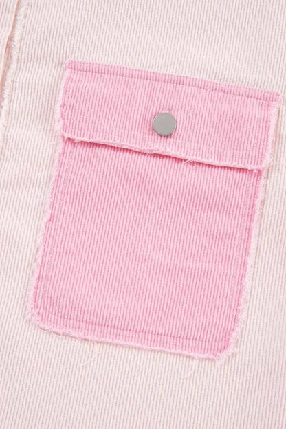 women_fashion - littlescollectionShacketTwo - tone Color Block Exposed Seam Corduroy Cotton Shacket