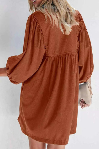 women_fashion - littlescollectionDressCorduroy Stand Collar Babydoll Cotton DressDress