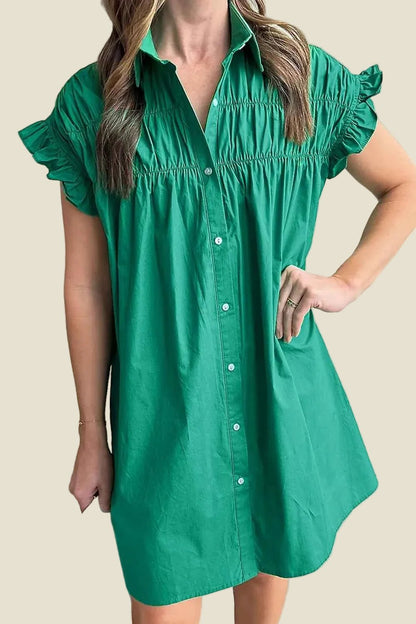 women_fashion - littlescollectionmini dressRuffled Flounce Sleeve Loose Cotton Mini Dresscotton mini dress