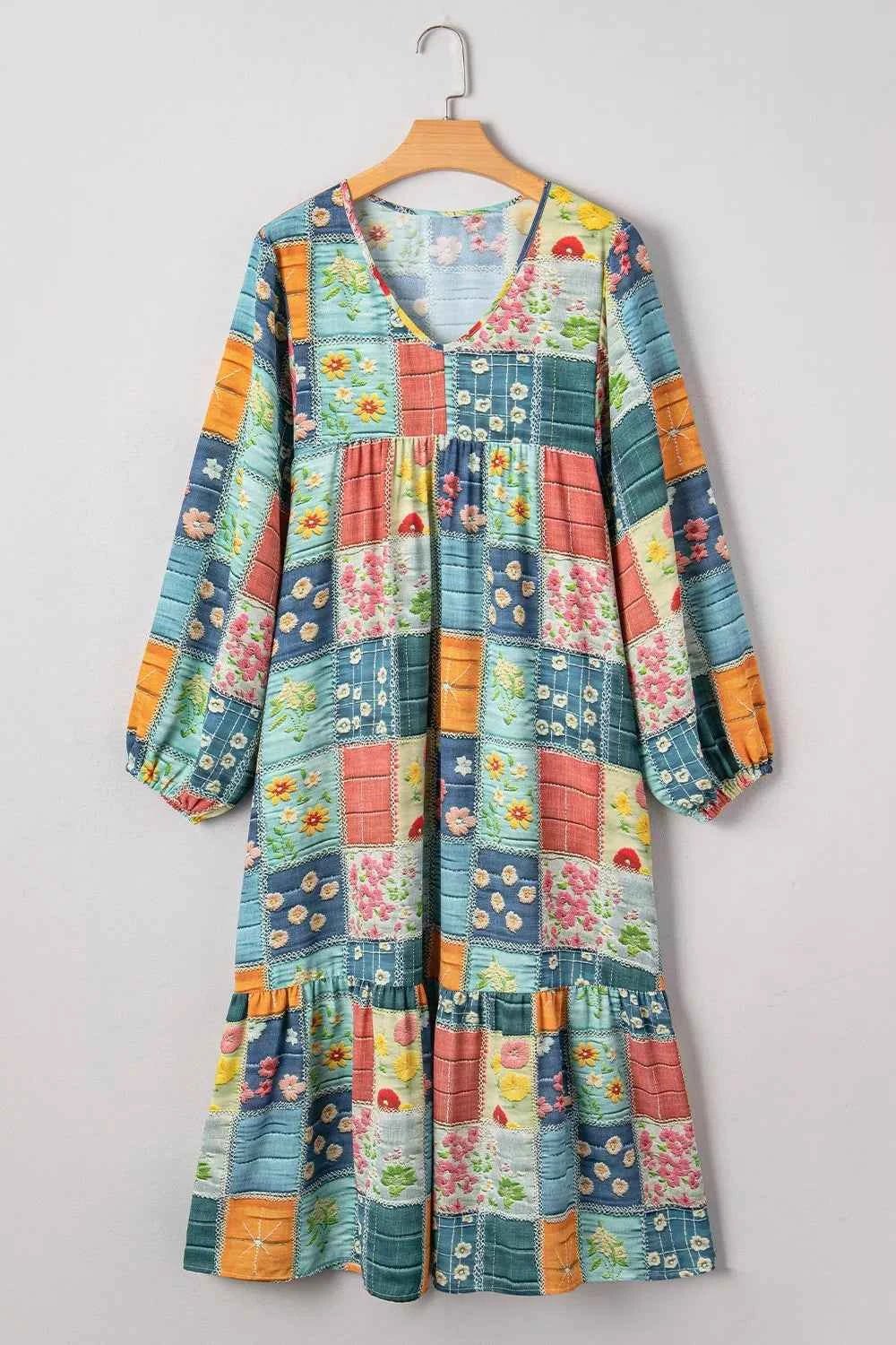 women_fashion - littlescollectionCotton dressFloral Boho Checkered Cotton V - Neck Dress
