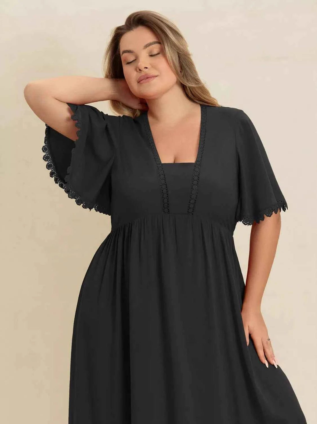 women_fashion - littlescollectionDressPlus Size Boho Ruffled Maxi Dress with Flutter Sleeves