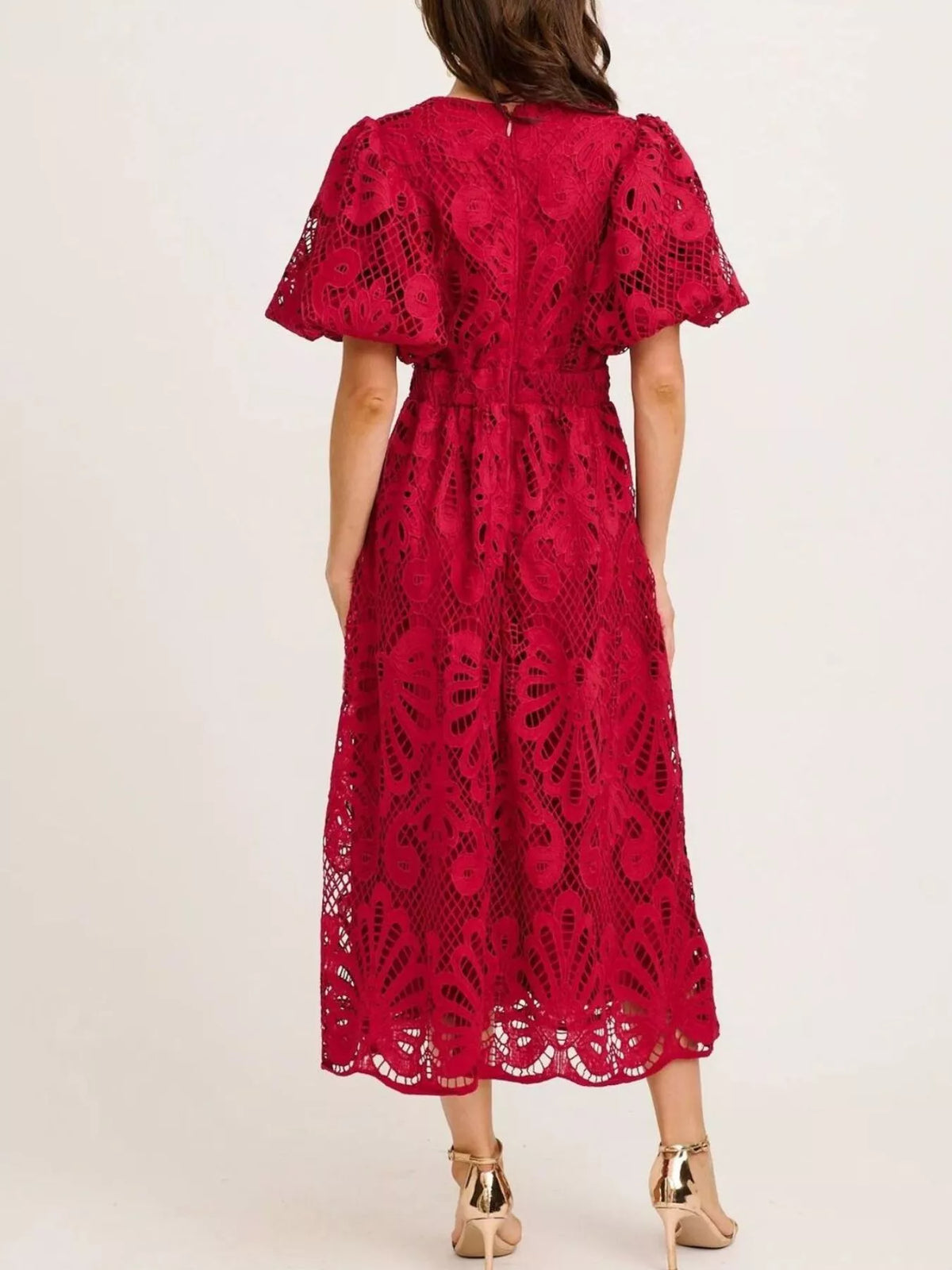Red lace dress on a white background