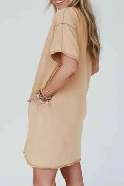 Stud Beaded Star Pocket Cotton Shirt Dress