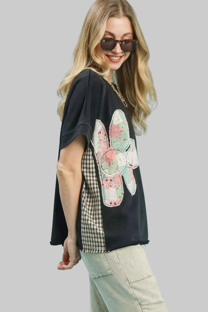 women_fashion - littlescollectionblouseUmgi Mineral Wash Patchwork Cotton French Terry Top