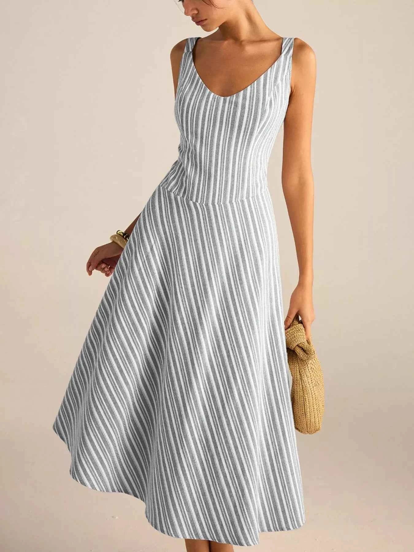 Striped Cotton Midi Dress Plus Size