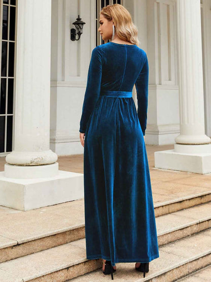 Tie Front Long Velvet Maxi Dress