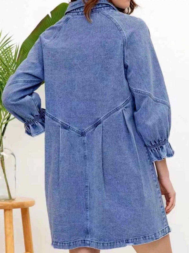 women_fashion - littlescollectionRuffled Cuff Button - Down Denim Dress
