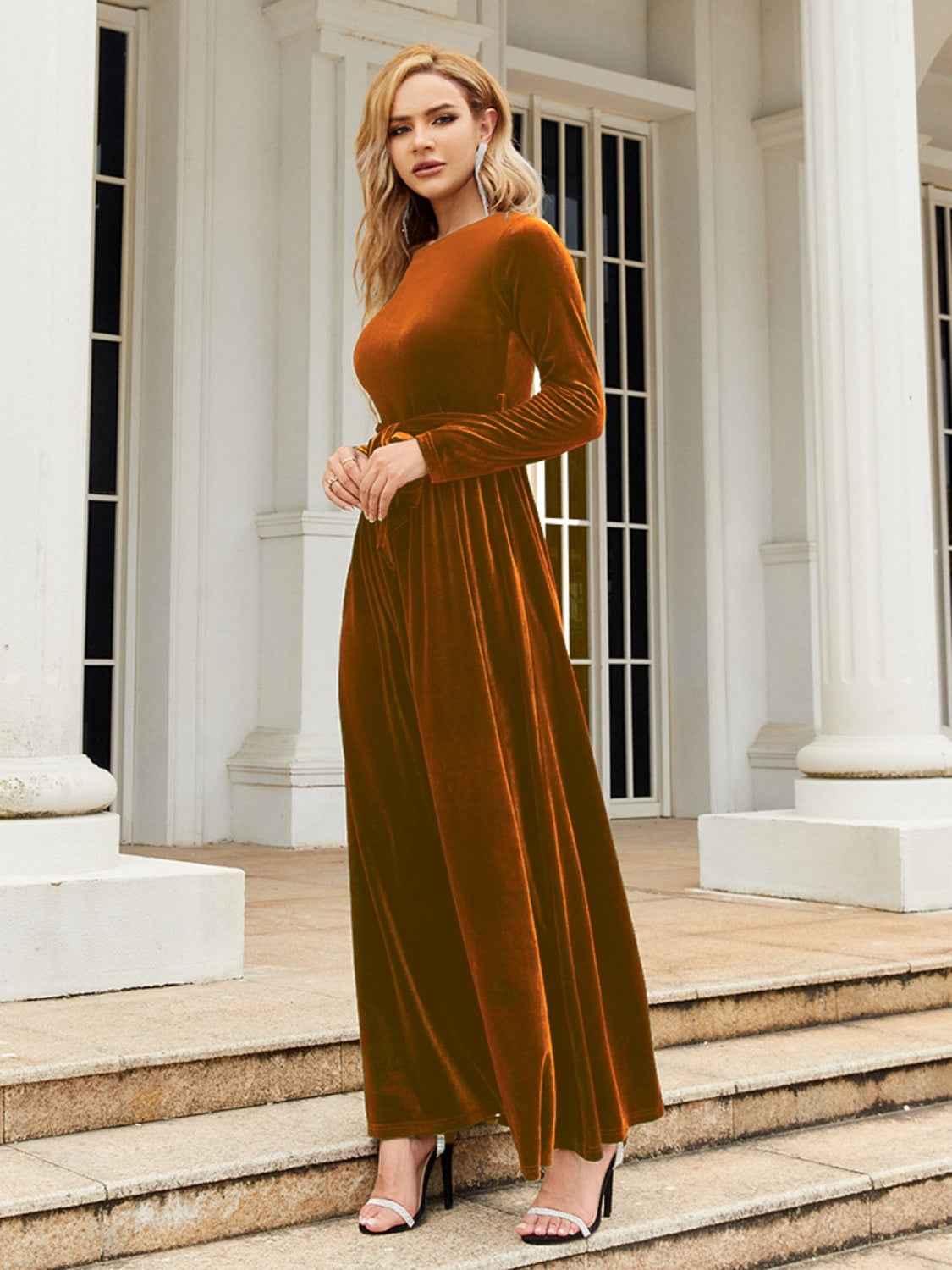 Tie Front Long Velvet Maxi Dress