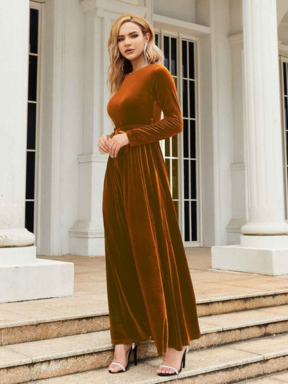 Tie Front Long Velvet Maxi Dress