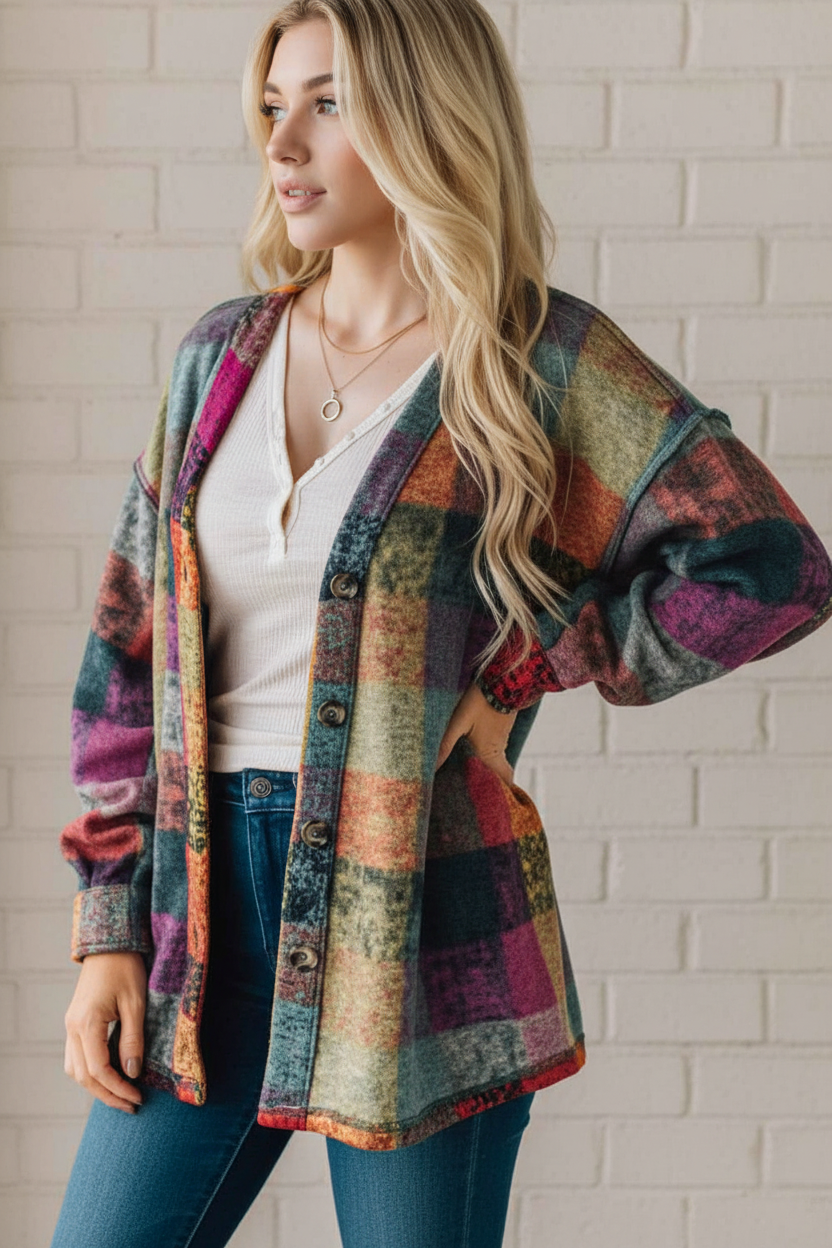 Exposed Seam Fleece Button-Up Dropped Shoulder Shacket Women