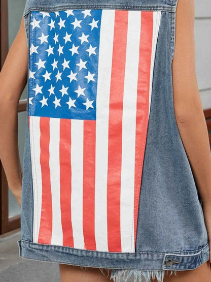 US Flag Button Up Denim jean Jacket