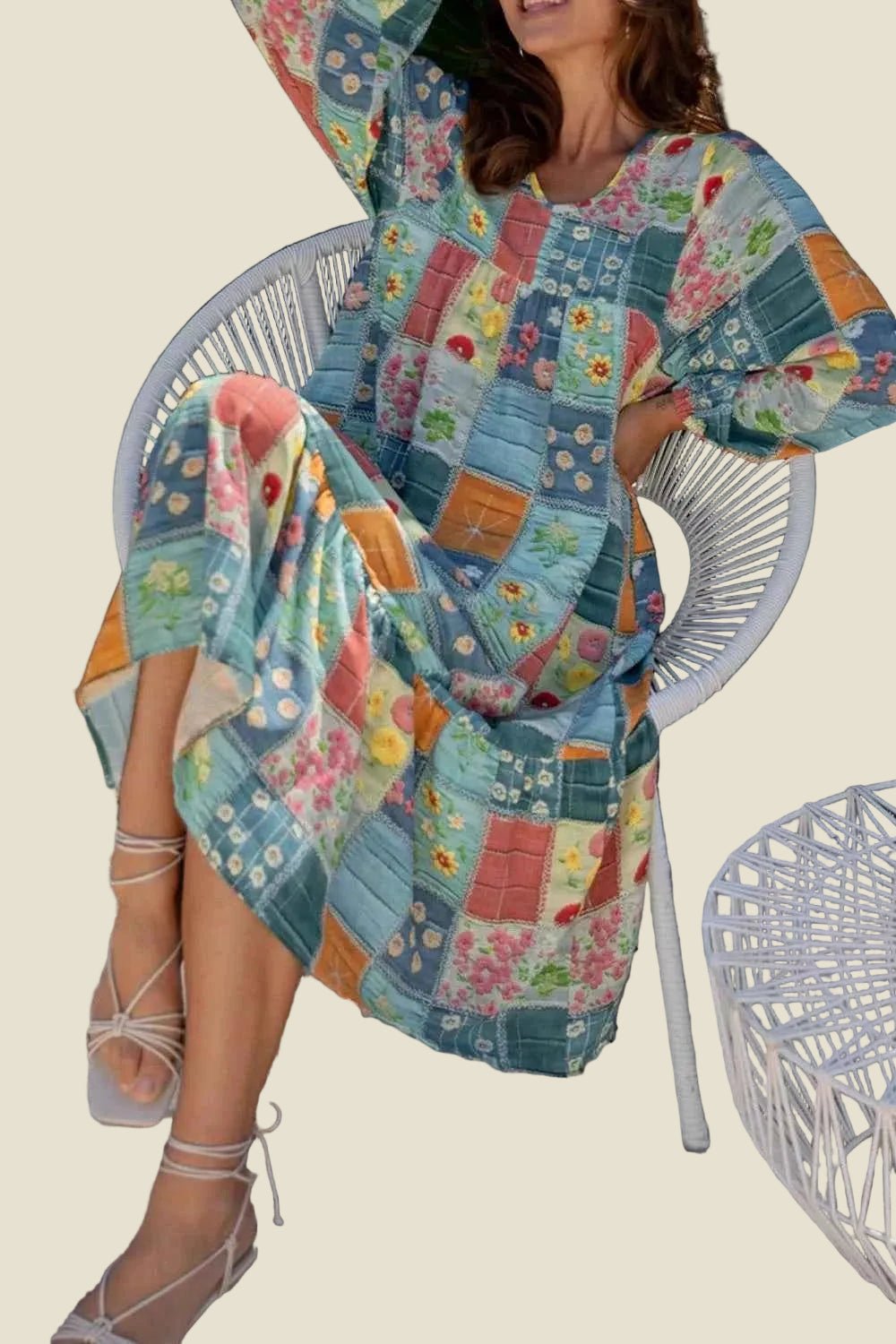 women_fashion - littlescollectionCotton dressFloral Checkered Cotton V - Neck Maxi Dress Womencasual maxi dress