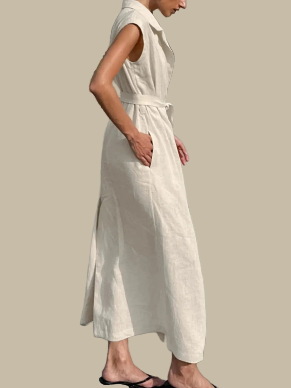 women_fashion - littlescollectionDressBelted Cap Sleeve Linen - Cotton Maxi DressChic Charm