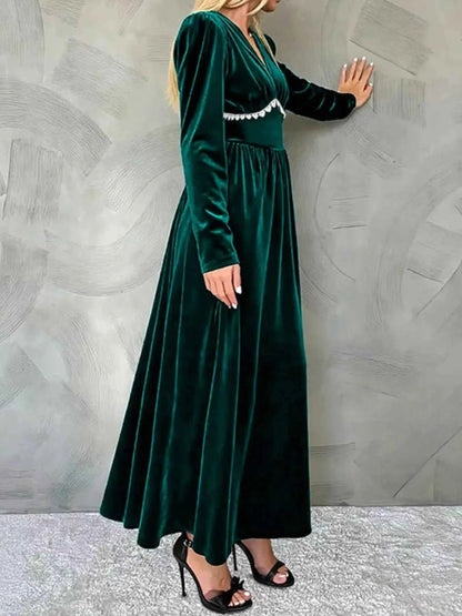 women_fashion - littlescollectionEvening GownVelas Velvet V - Neck Long Sleeve Dresschristmas dresses