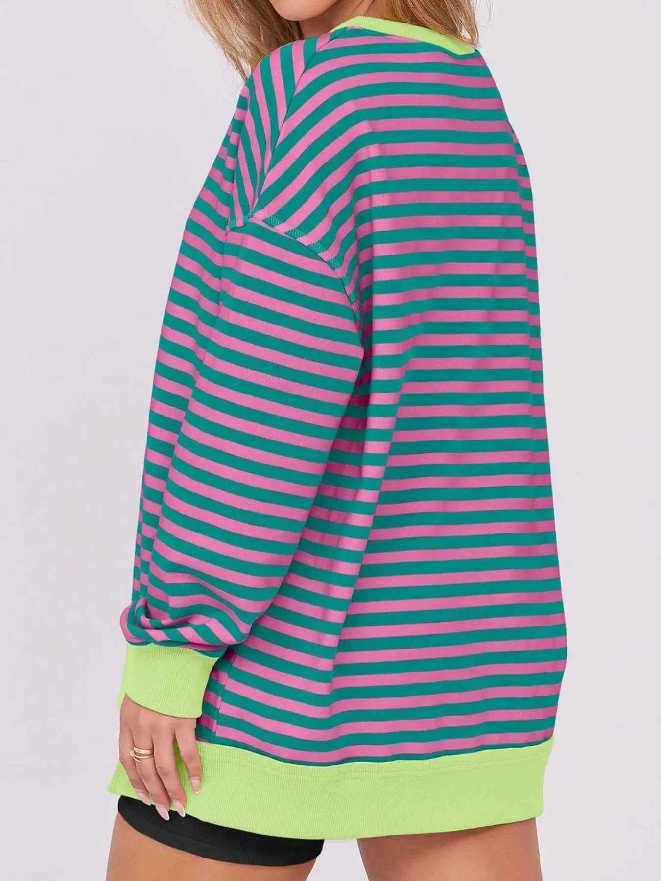 women_fashion - littlescollectionSweatshirt womenNotched Long Sleeve Oversized Contrast Trimming SweatshirtShip From Overseas