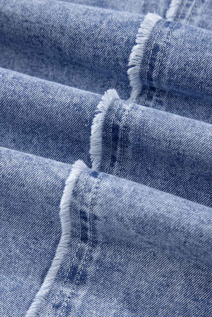 Raw Hem Long Sleeve Denim Cotton Dress