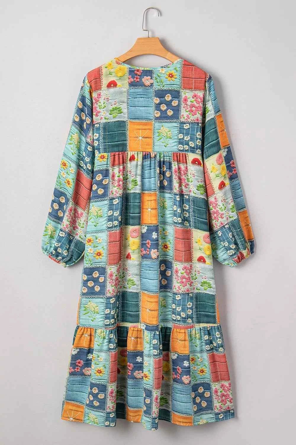 women_fashion - littlescollectionCotton dressFloral Boho Checkered Cotton V - Neck Dress
