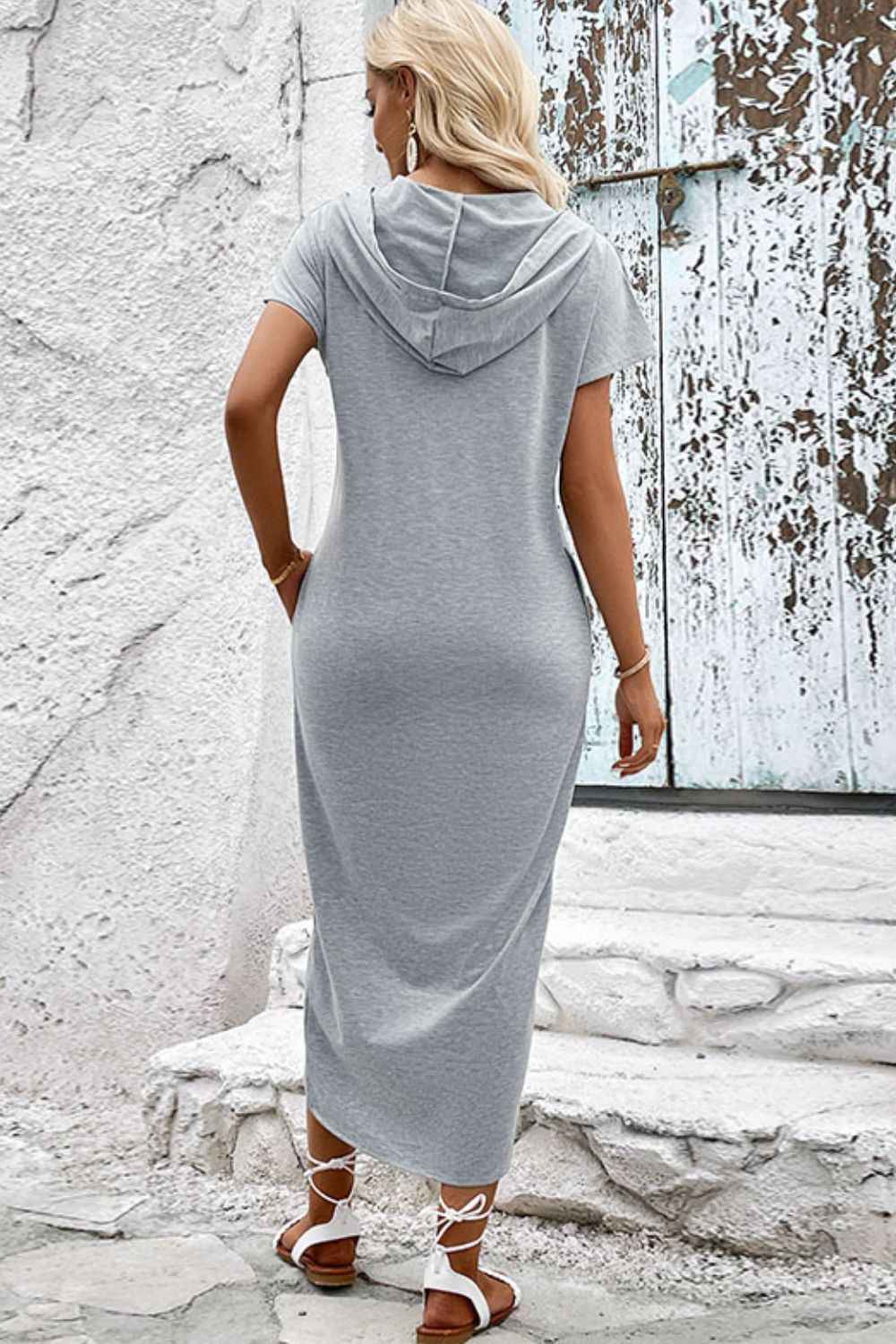Front Slit Hooded Knit Long Dress