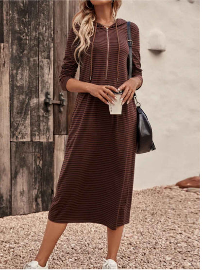 Striped Hooded Cotton Dress