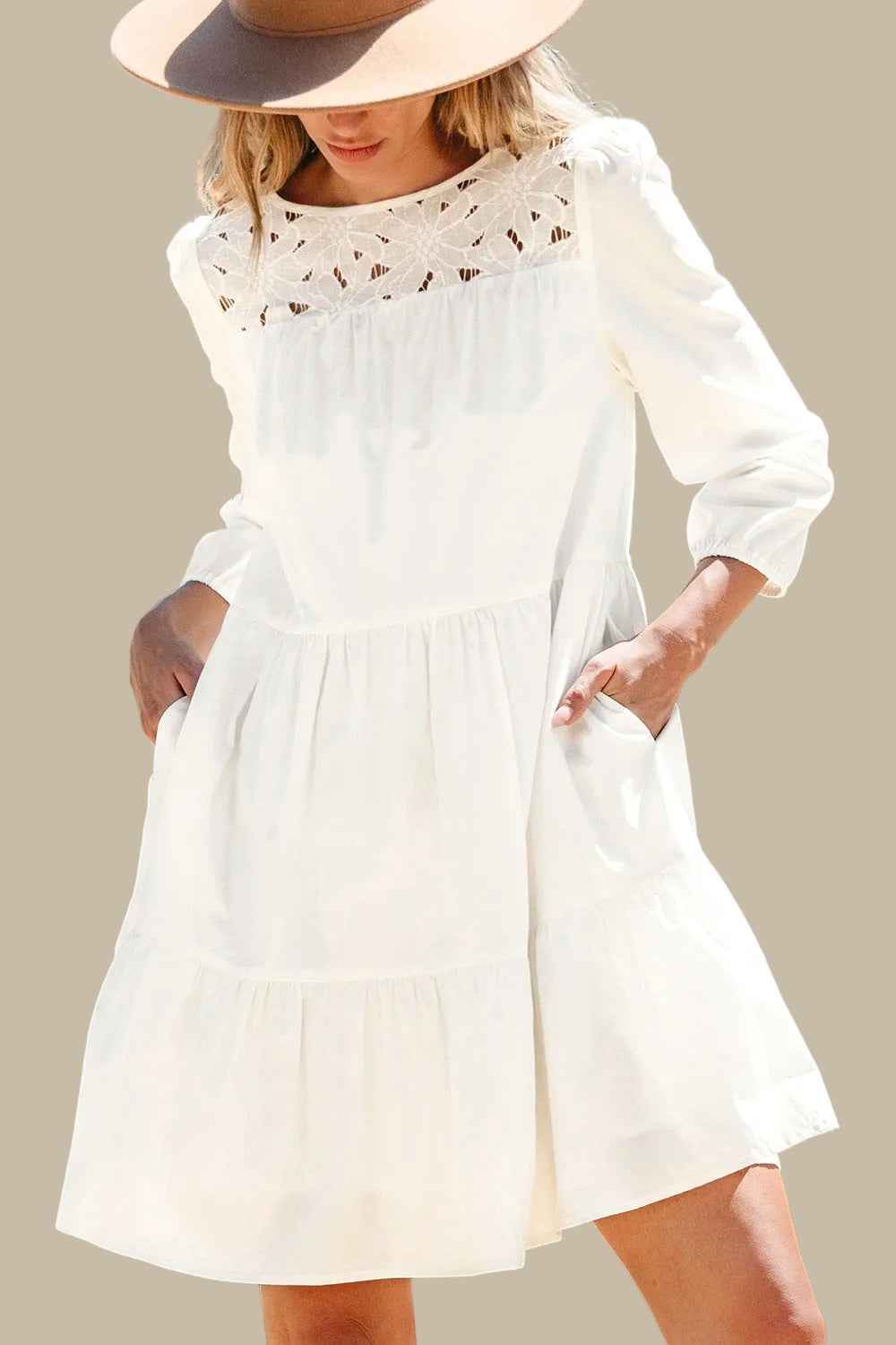 women_fashion - littlescollectionDressLace Detail Tiered Mini Dress with Pocketsmini dress