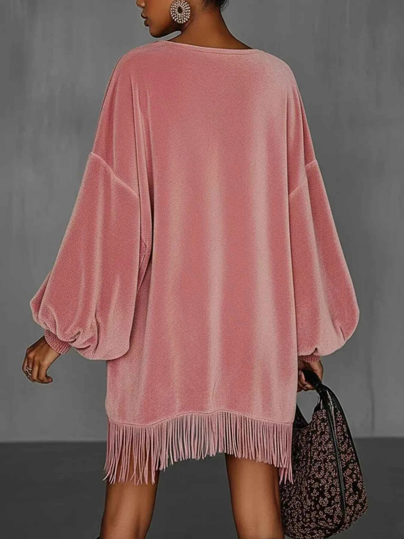 women_fashion - littlescollectionmini dressVelvet Fringe Hem Mini Dress Womenfringe dress