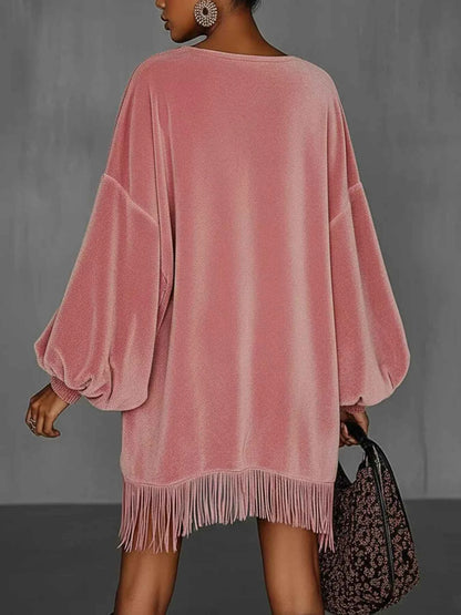 women_fashion - littlescollectionmini dressVelvet Fringe Hem Mini Dress Womenfringe dress