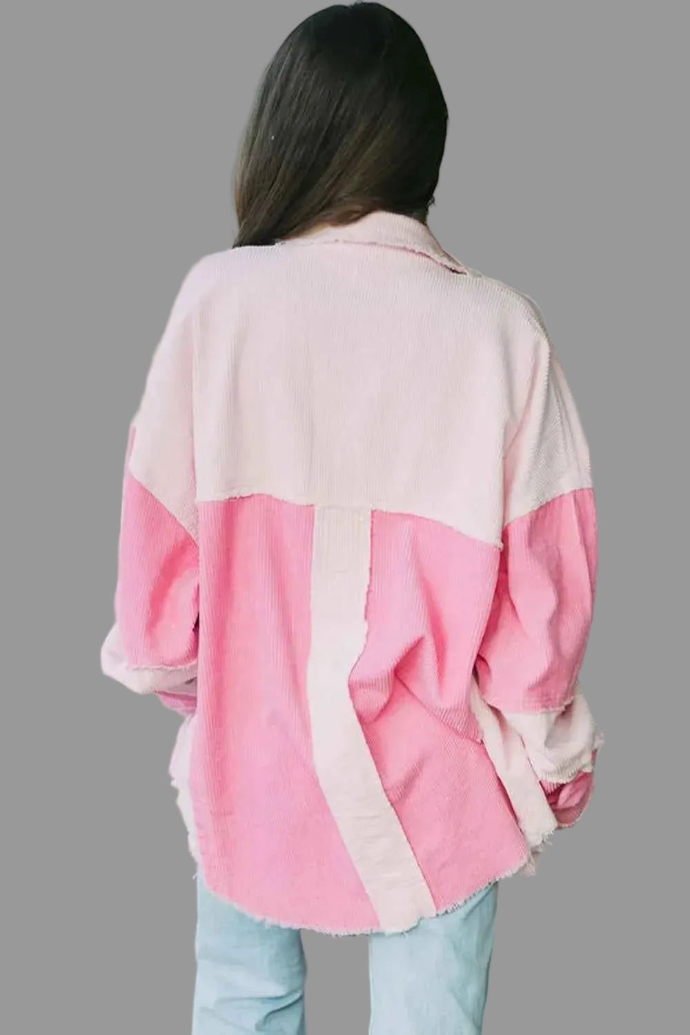 women_fashion - littlescollectionShacketTwo - tone Color Block Exposed Seam Corduroy Cotton Shacket
