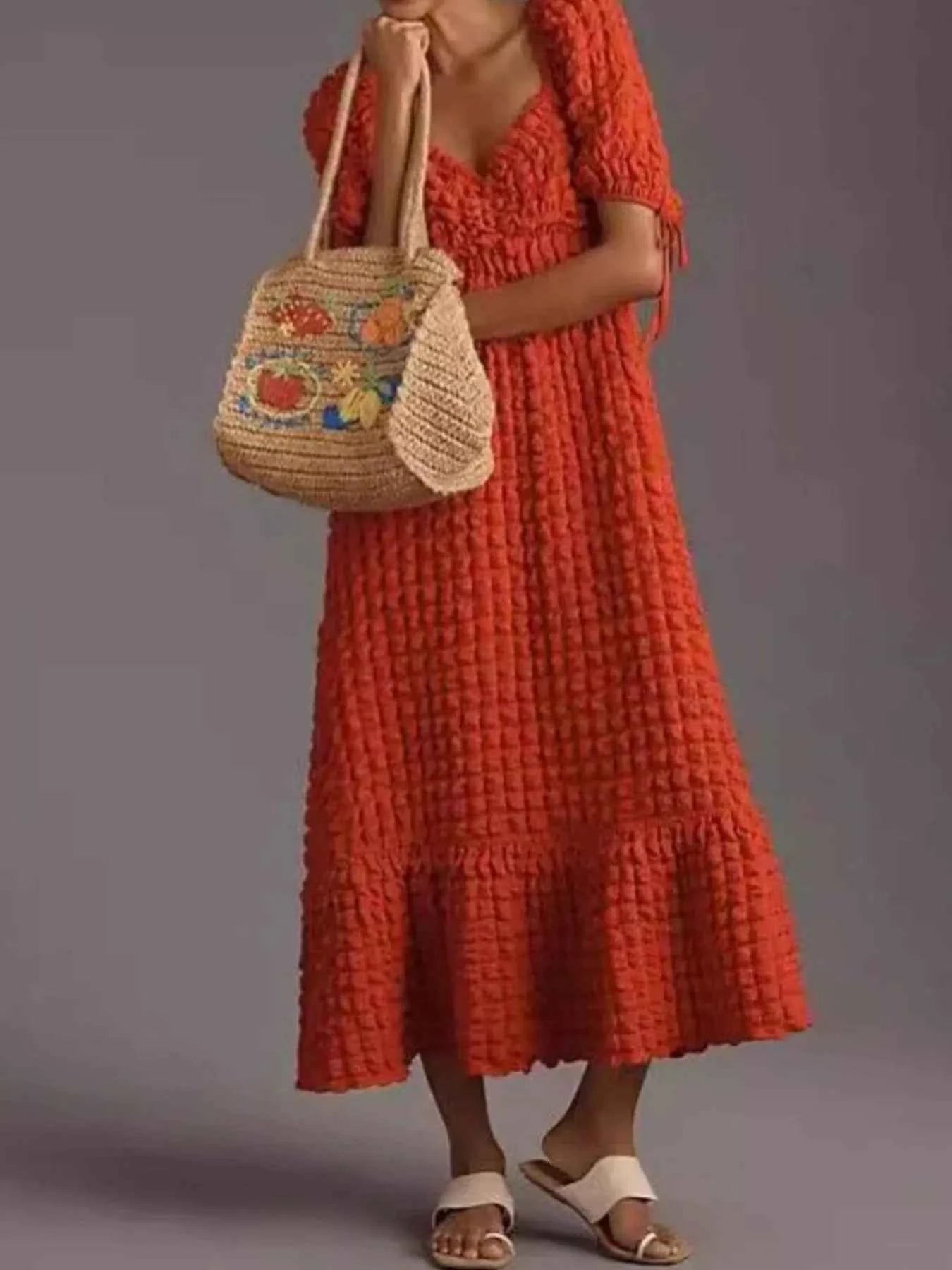 women_fashion - littlescollectionDressSweetheart Neck Puff Sleeve Vintage Textured DressShipping delay Feb 1 - Mar 1