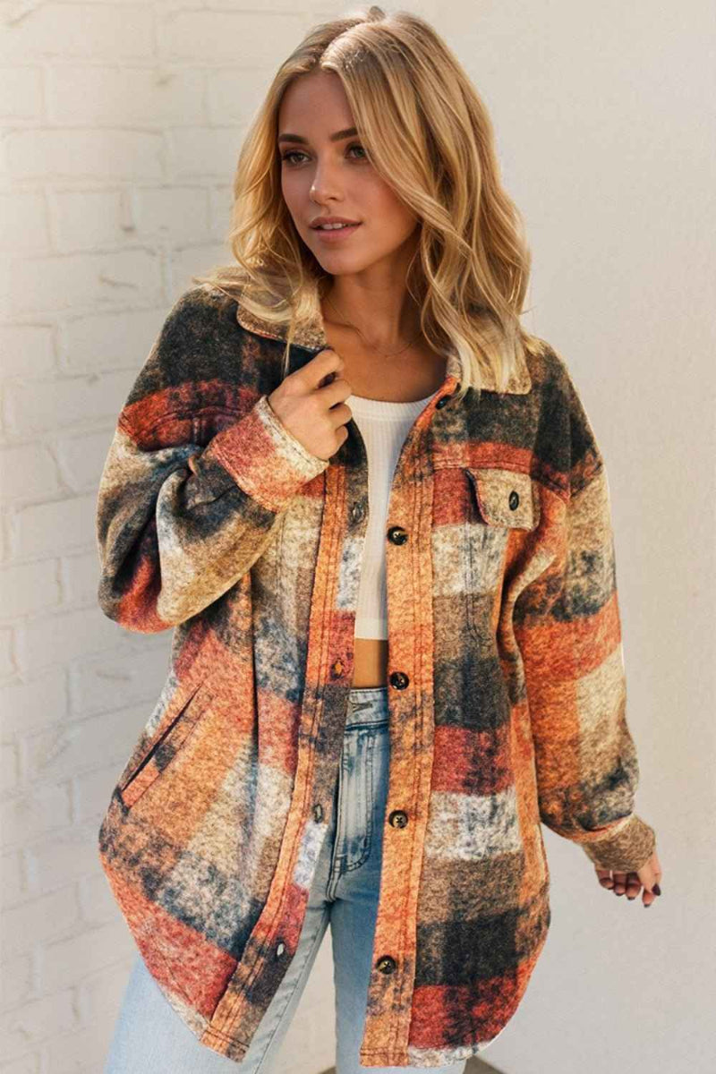 DT Button Up Plaid Fleece Shacket