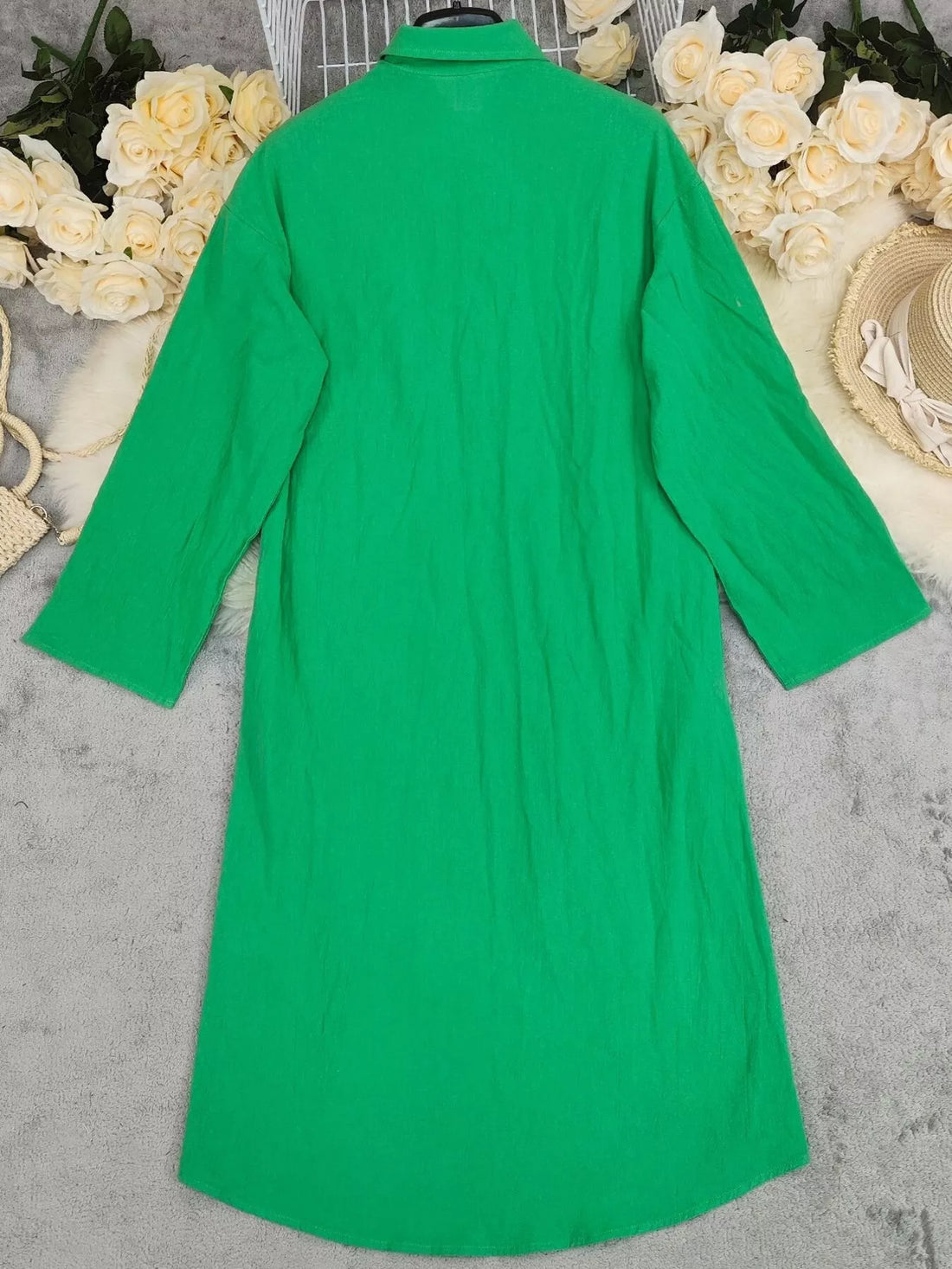 BohoLittlesEdit - Cotton dress - Elara Button-Front Long Sleeve Shirt Dress Women