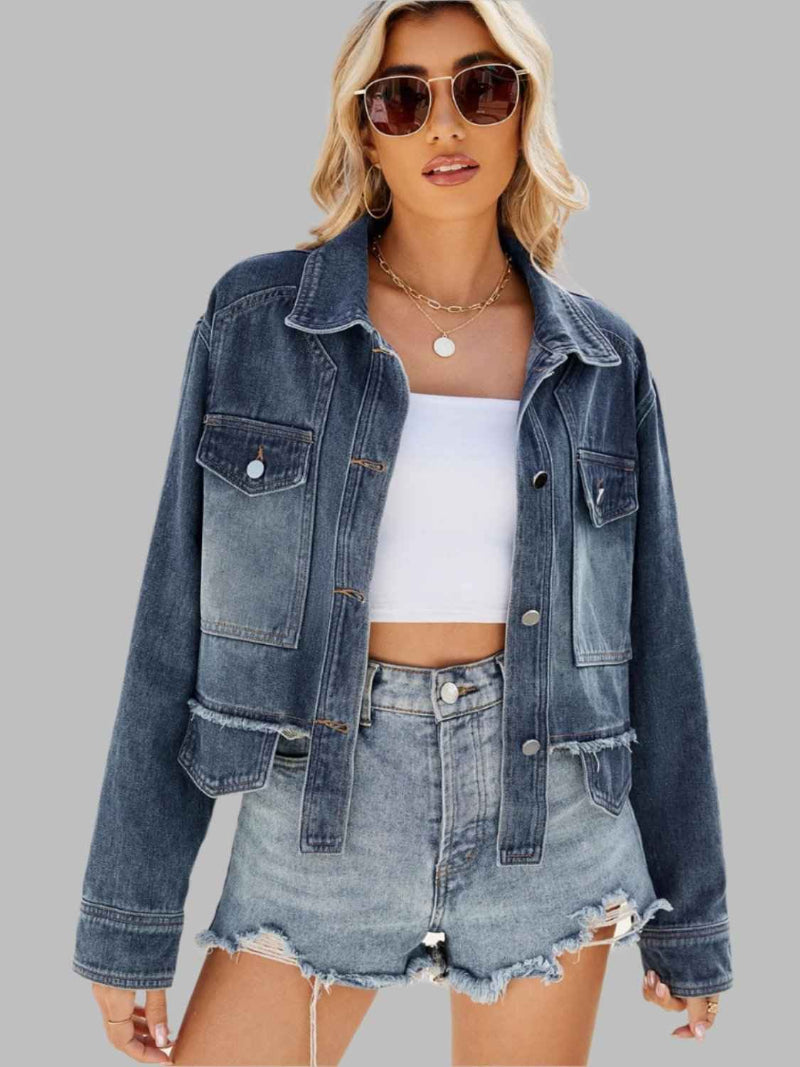 Cropped Denim Jacket with Pockets