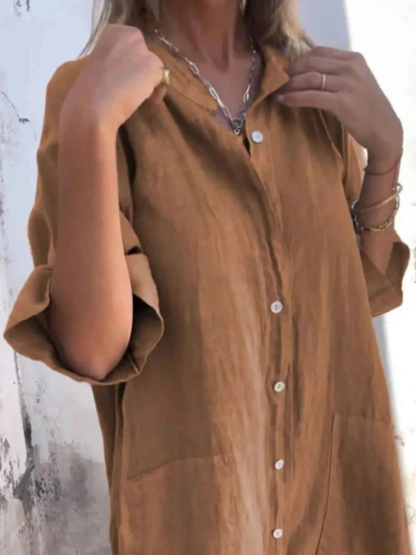 women_fashion - littlescollectionMidi dress linenCotton - Linen Button - Down Shirt Dress Patch Pockets Womenbutton down dress