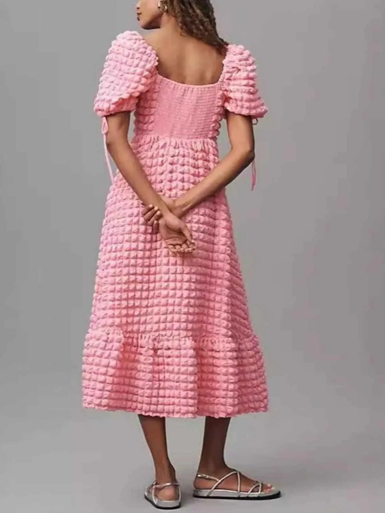 women_fashion - littlescollectionDressSweetheart Neck Puff Sleeve Vintage Textured DressShipping delay Feb 1 - Mar 1