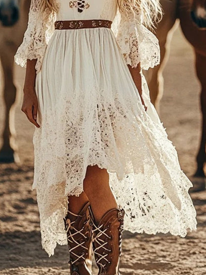 women_fashion - littlescollectionDressLace Trimmed High - Low Vintage Dress Womenelegant dress women