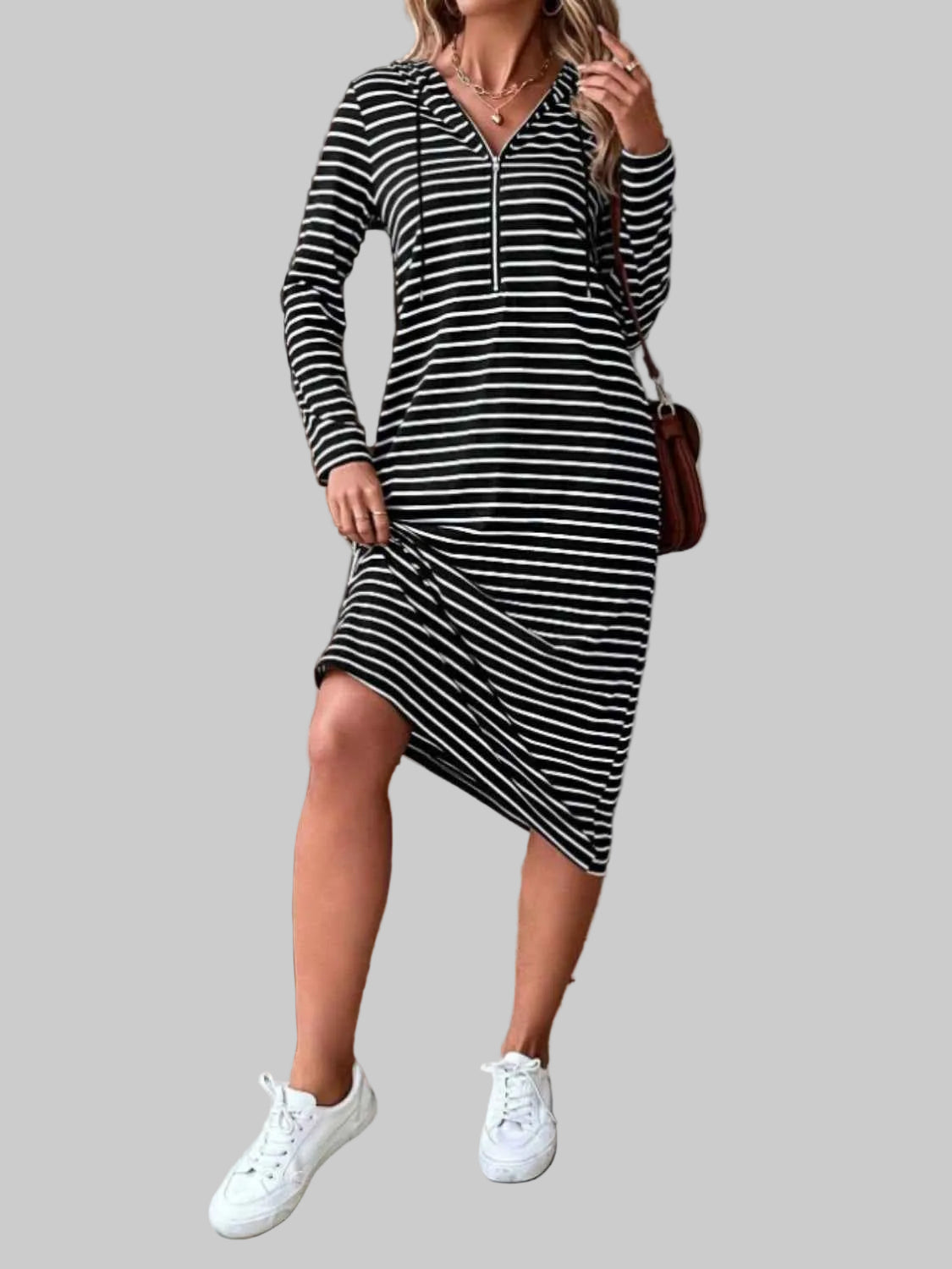 Striped Hooded Cotton Dress