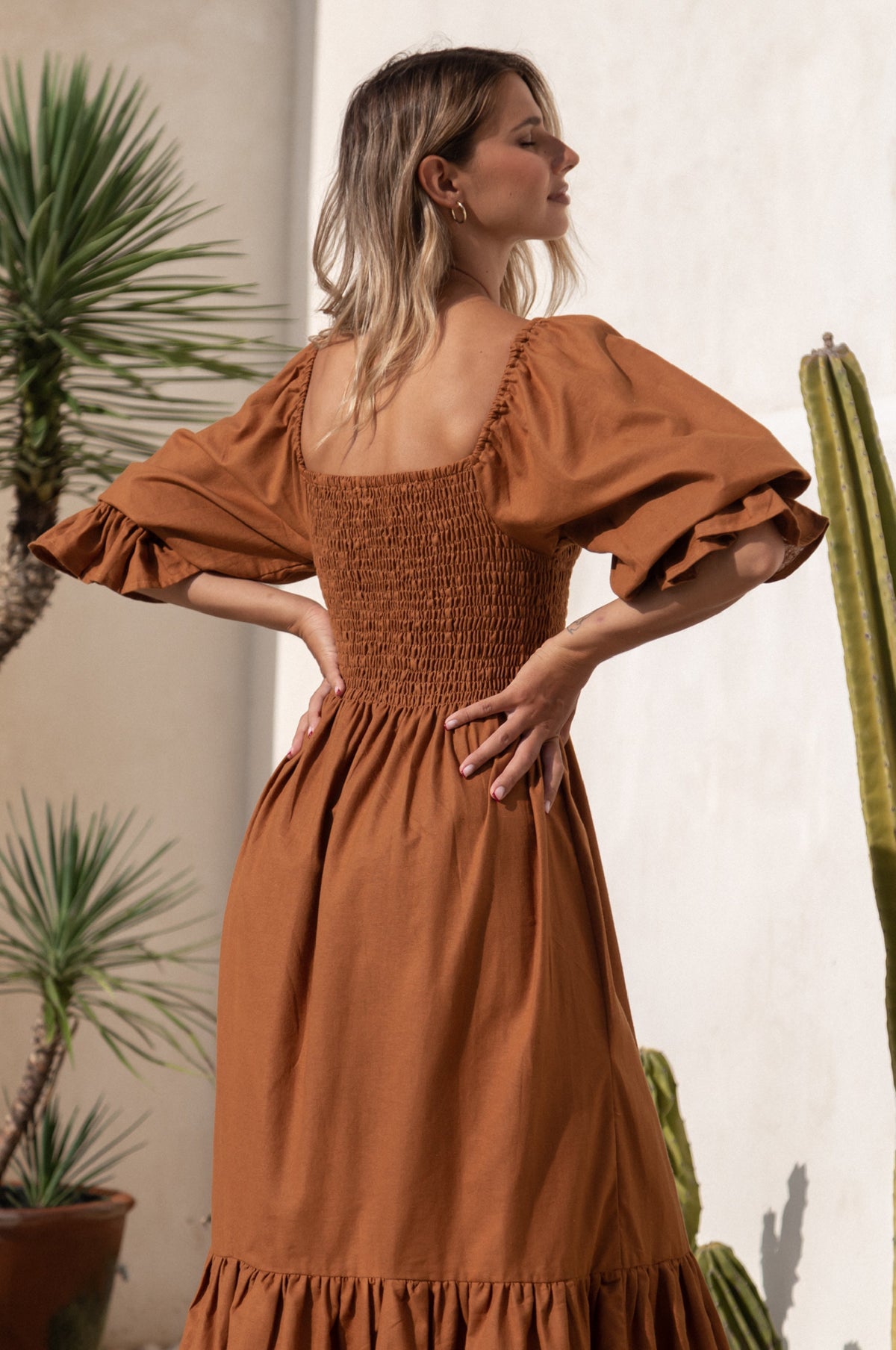 Almeria Smocked Midi Linen Dress